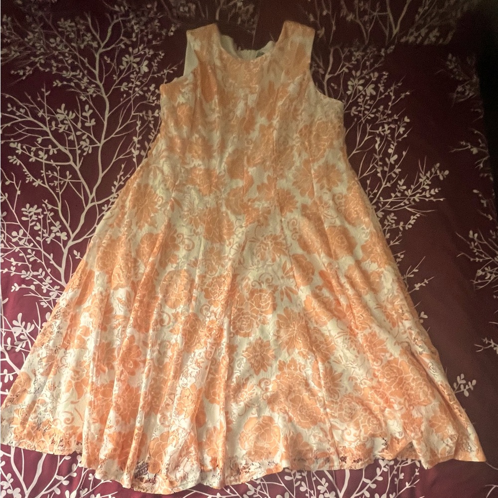 Orange Laced w under lining lightweight everyday wear, below the knee mid dress.